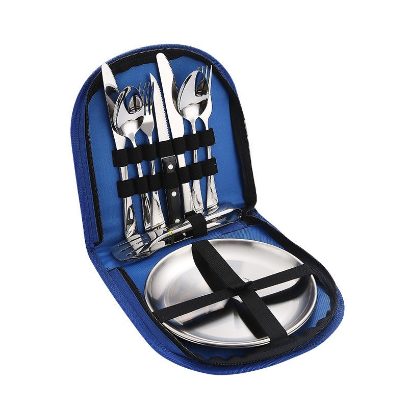Vaisselle en acier inoxydable pour camping, style occidental, couteau à steak, fourchette, cuillère, assiettes - Stainless Steel Tableware Camping Western Style Steak Knife Fork Spoon Dinner Plate