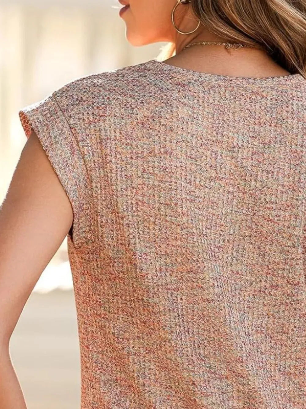 T-shirt chiné à col rond et manches courtes
- Heathered Round Neck Cap Sleeve T-Shirt