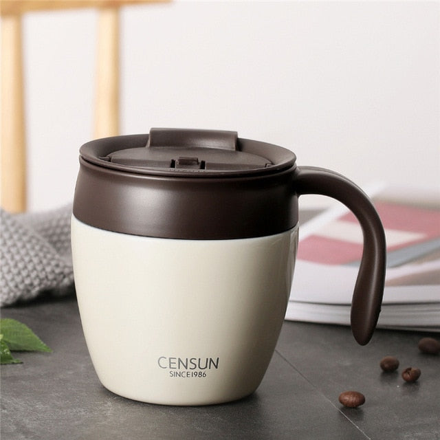 Tasse à café isotherme en acier inoxydable de 320 ml avec couvercle et poignée.
-320ml Stainless Steel Coffee Mugs Thermos Insulate With Handle Lid.