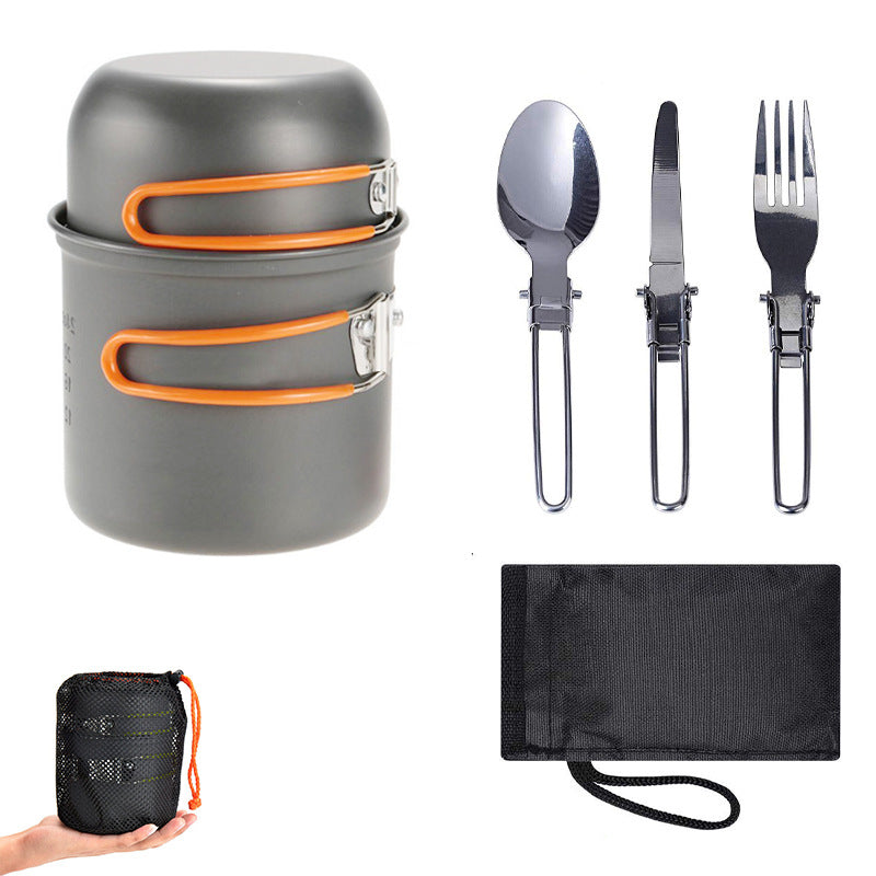 Ensemble de casseroles d'extérieur, batterie de cuisine de camping portable pour 1 à 2 personnes avec 1 set d’ustensiles
-Outdoor Set Pot, 1-2 Person Portable Camping Cookware With 1 set of Tableware