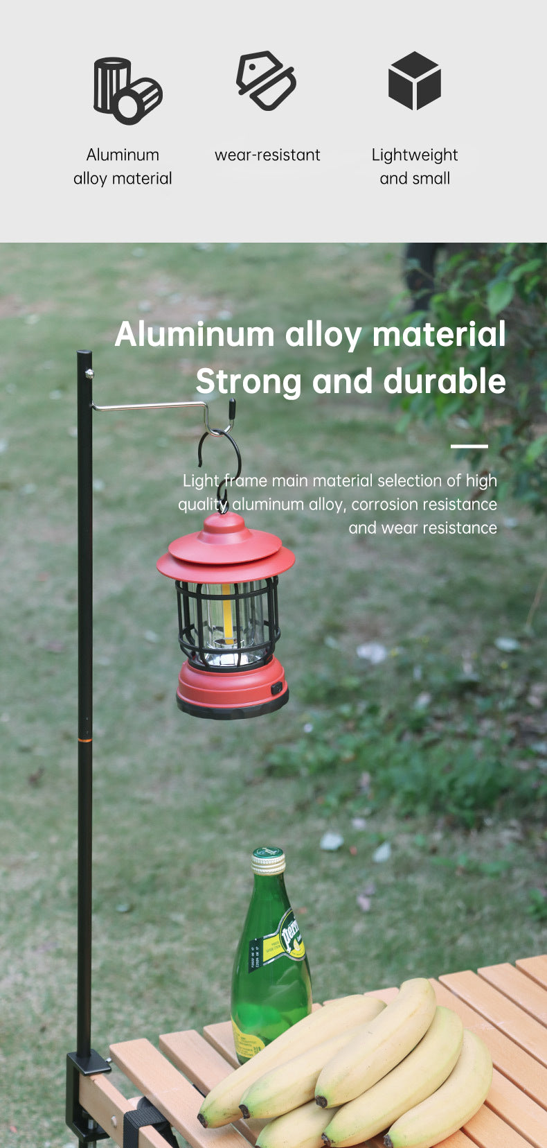 Support de lanterne léger en alliage d'aluminium avec sac de rangement, pour l'extérieur
- Lightweight Aluminum Alloy Holder Lantern Stand with Storage Bag, Outdoor