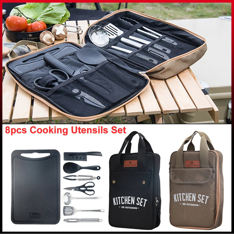 8 pièces, Kit de cuisine d'extérieur de camping en acier inoxydable avec Sac de rangement. - Set 8pcs Camping Outdoor Cookware Kit Stainless Steel And Utensil Organizer Storage Bag.