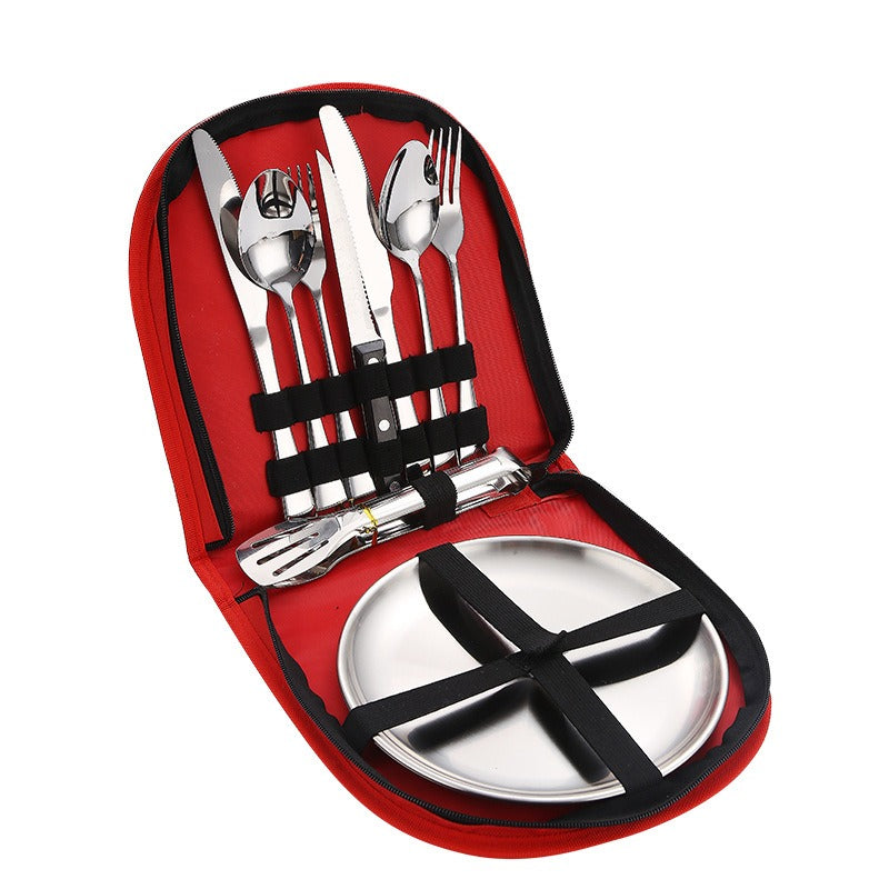 Vaisselle en acier inoxydable pour camping, style occidental, couteau à steak, fourchette, cuillère, assiettes                                         - Stainless Steel Tableware Camping Western Style Steak Knife Fork Spoon Dinner Plate