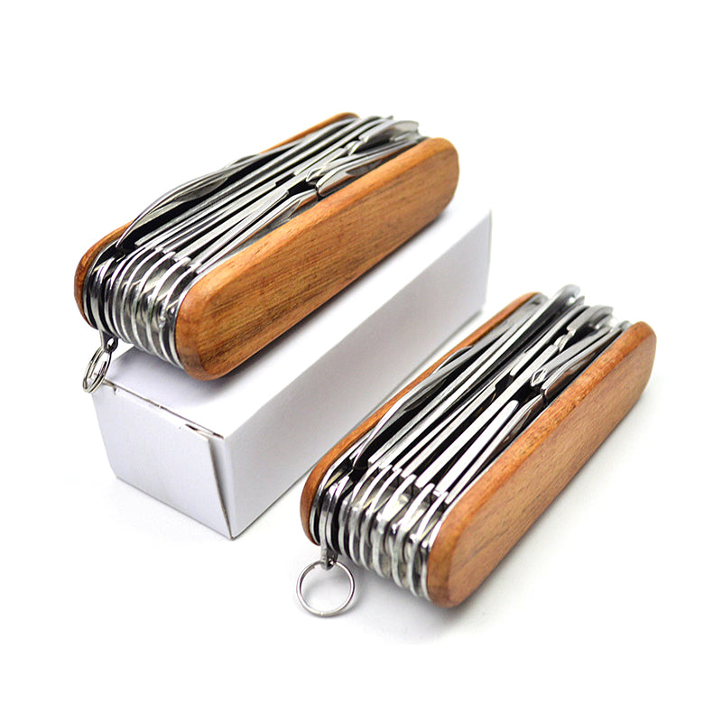 Couteau de camping pliant multifonctionnel, outil combiné long, pince, manche en bois rétro, multi-usages.
-Multi Functional Folding Camping knife Long Combination Tool Pliers Retro Wooden Handle Multi-Purpose.