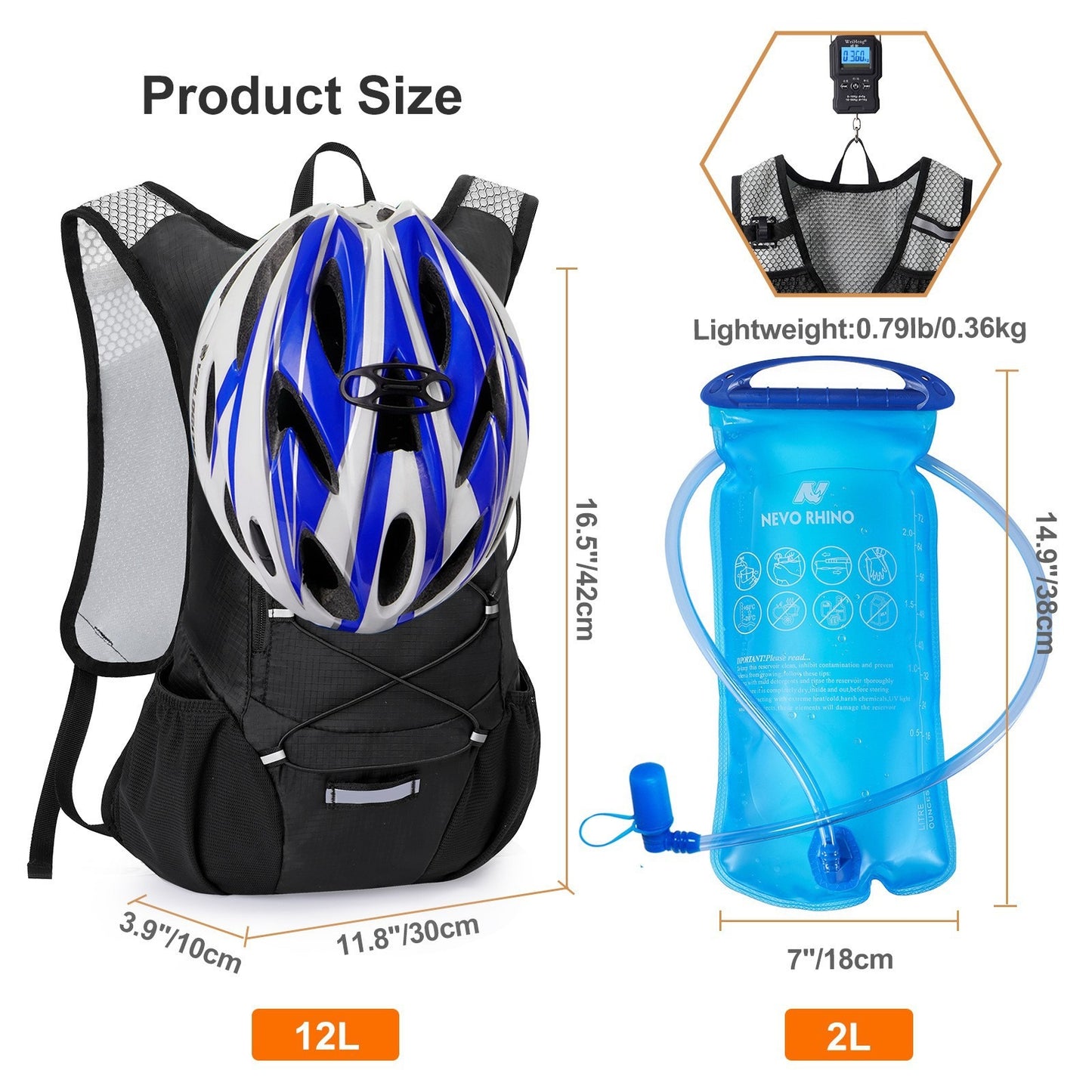 Sac de sport à réservoir d’eau d’une capacité de 12L. Sac de 2L inclus. Bon pour tout type d’activités. 

-Sports bag with 12L water reservoir. 2L bag included. Good for all types of activities.
