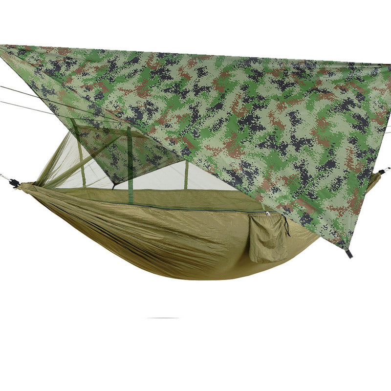 Hamac de camping double d'extérieur 260 x 140 cm avec moustiquaire et bâche anti-pluie Hamacs parachute légers.     -260x140cm Outdoor Double Camping Hammock with Mosquito Net and Rain Fly Tarp Lightweight Parachute Hammocks