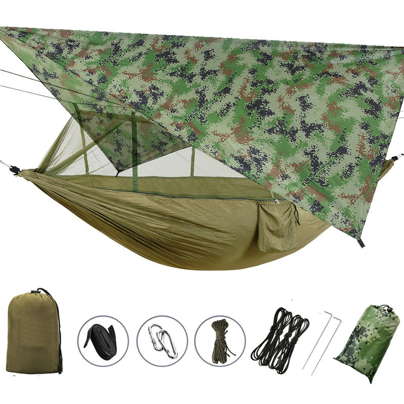 Hamac de camping double d'extérieur 260 x 140 cm avec moustiquaire et bâche anti-pluie Hamacs parachute légers.     -260x140cm Outdoor Double Camping Hammock with Mosquito Net and Rain Fly Tarp Lightweight Parachute Hammocks
