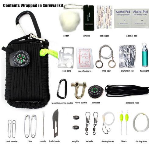 Sac d'équipement d'urgence, 29 en 1, boîte de survie sur le terrain, auto,camping, la randonnée.                                                  - 29 in 1, SOS Emergency Equipment bag field survival box for Camping Hiking.