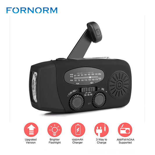 Radio solaire portable Am/ FM à manivelle, chargeur auto-alimenté, lampe de poche 3 LED, radio , étanche, survie d'urgence
- Portable Solar Radio Hand Crank Self Powered Phone Charger 3 LED Flashlight AM/FM/WB Radio Waterproof Emergency Survival