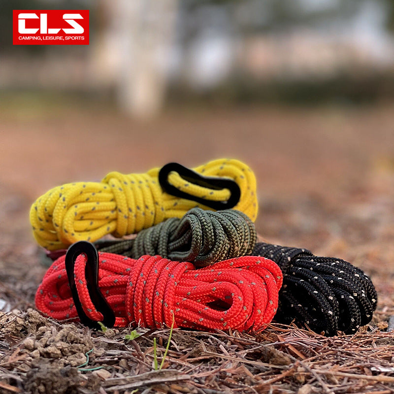 Corde réfléchissante de camping, de plein air, 4 mm pour tente, une boucle fixe, 4 ensembles de corde de tension                                        - Outdoor Camping 4mm Reflective Rope Tent Rope To Send Fixed Buckle 4 Sets Of Sky Curtain Pull Rope.