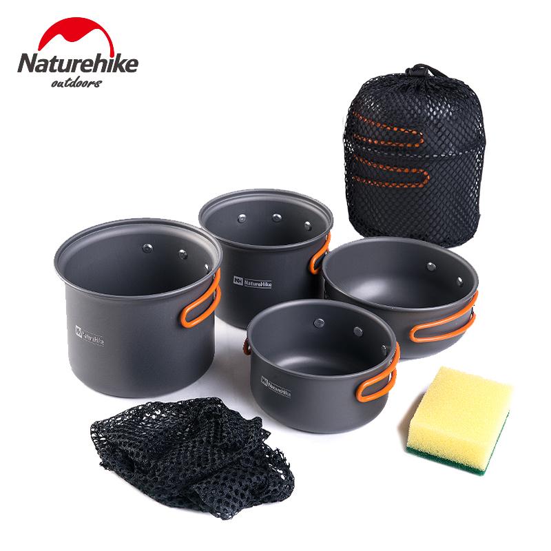 Ensemble de 4 chaudrons de cuisine combinés pour le camping, ultra léger.                -Four Combination Cookware Tableware Pan Set for camping, Ultra Light.
