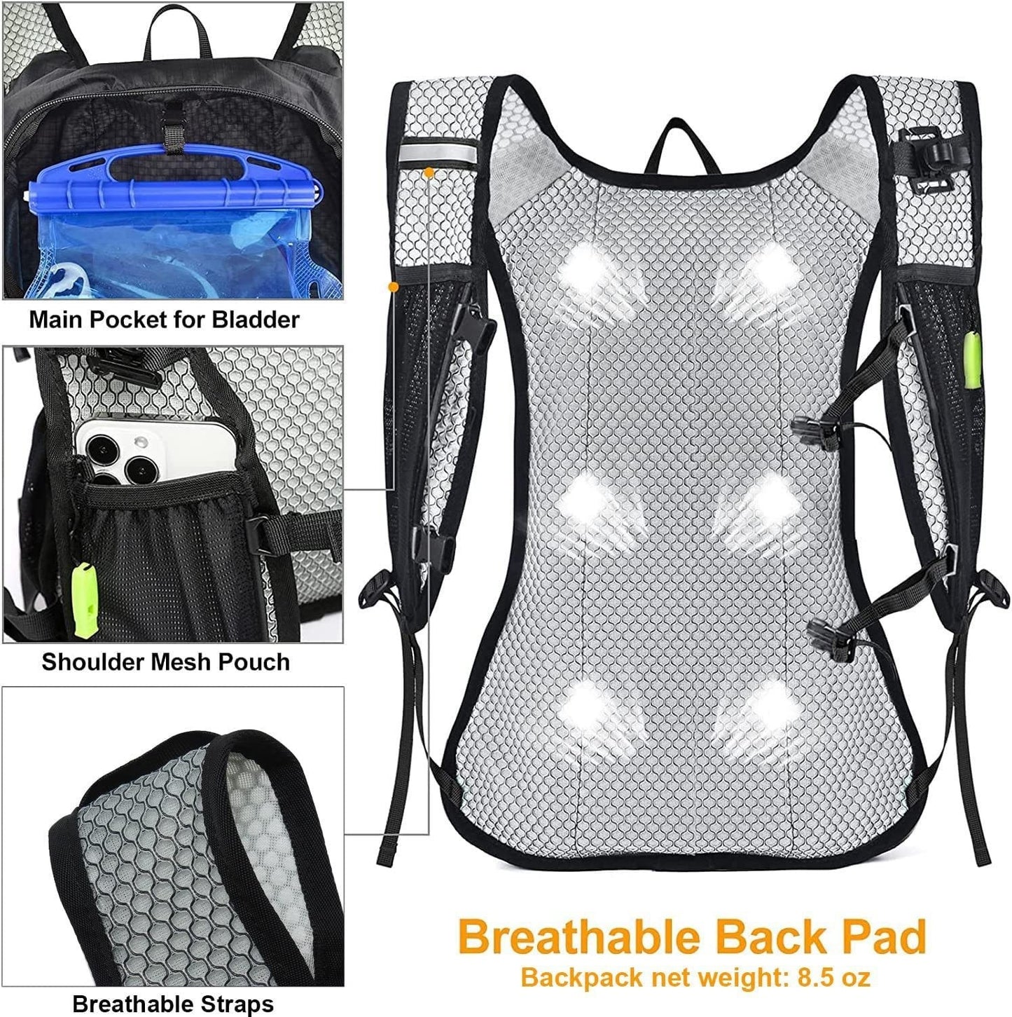 Sac de sport à réservoir d’eau d’une capacité de 12L. Sac de 2L inclus. Bon pour tout type d’activités. 

-Sports bag with 12L water reservoir. 2L bag included. Good for all types of activities.