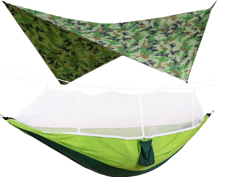 Hamac de camping double d'extérieur 260 x 140 cm avec moustiquaire et bâche anti-pluie Hamacs parachute légers.     -260x140cm Outdoor Double Camping Hammock with Mosquito Net and Rain Fly Tarp Lightweight Parachute Hammocks