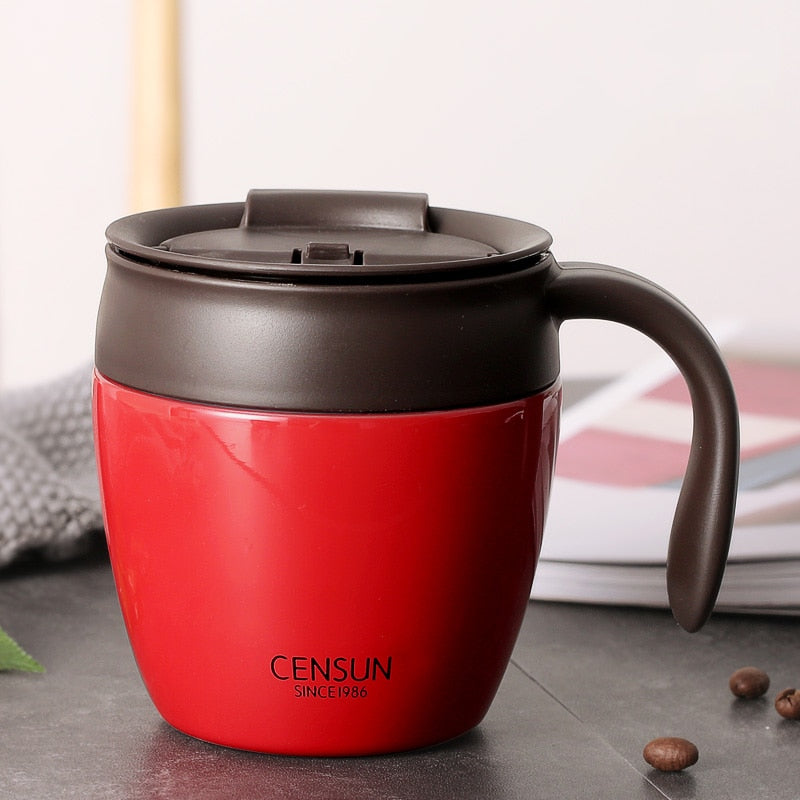 Tasse à café isotherme en acier inoxydable de 320 ml avec couvercle et poignée.
-320ml Stainless Steel Coffee Mugs Thermos Insulate With Handle Lid.