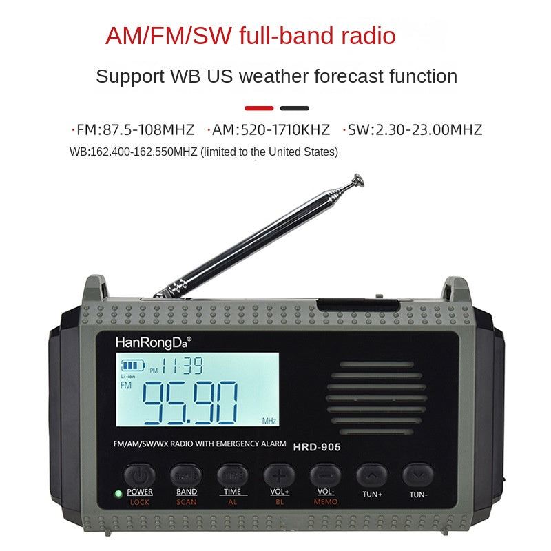 Prévention des catastrophes et urgences par radio, radio pleine bande, recharge solaire, éclairage mobile
- Radio disaster prevention and emergency full band radio solar charging lighting mobile