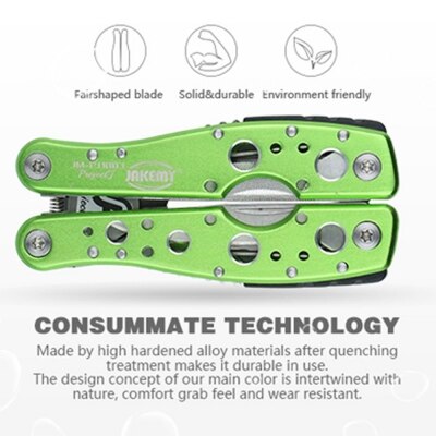 Jakemy 9 en 1 Outil pliant multifonctionnel Outils d'entretien résistants à l'eau Pinces Outils à main. Camping,Survie, Multi-usage 
- Jakemy 9 in 1 Multifunctional Folding Tool Water Resistant Maintenance Tools Pliers Hand Tools for Camping, Survival
