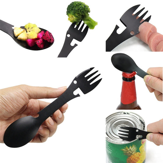 Ustensile de cuisine de camping et/ou de Survie,multifonctionnel Cuillère Fourchette Décapsuleur   - Multifunctional Camping and Survival Cookware Spoon Fork Bottle Opener Portable Tool.