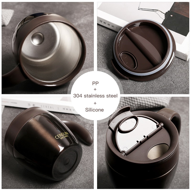 Tasse à café isotherme en acier inoxydable de 320 ml avec couvercle et poignée.
-320ml Stainless Steel Coffee Mugs Thermos Insulate With Handle Lid.