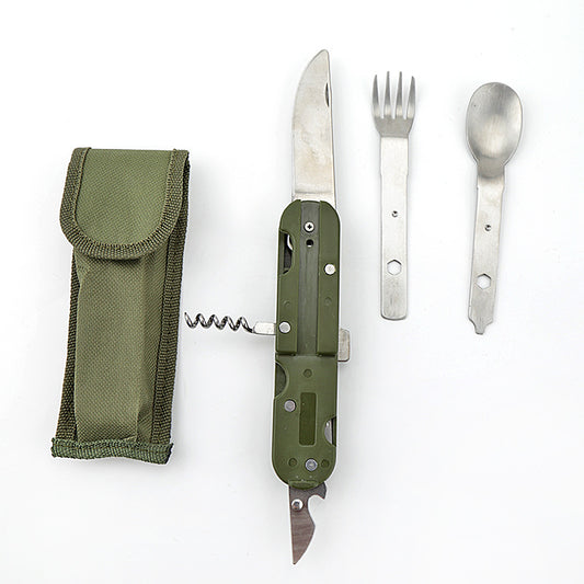 Ustensiles de camping en acier inoxydable avec couteau, fourchette et cuillère Multifonctions 
- Camping Folding Knife Fork And Spoon Combination Stainless Steel Tableware