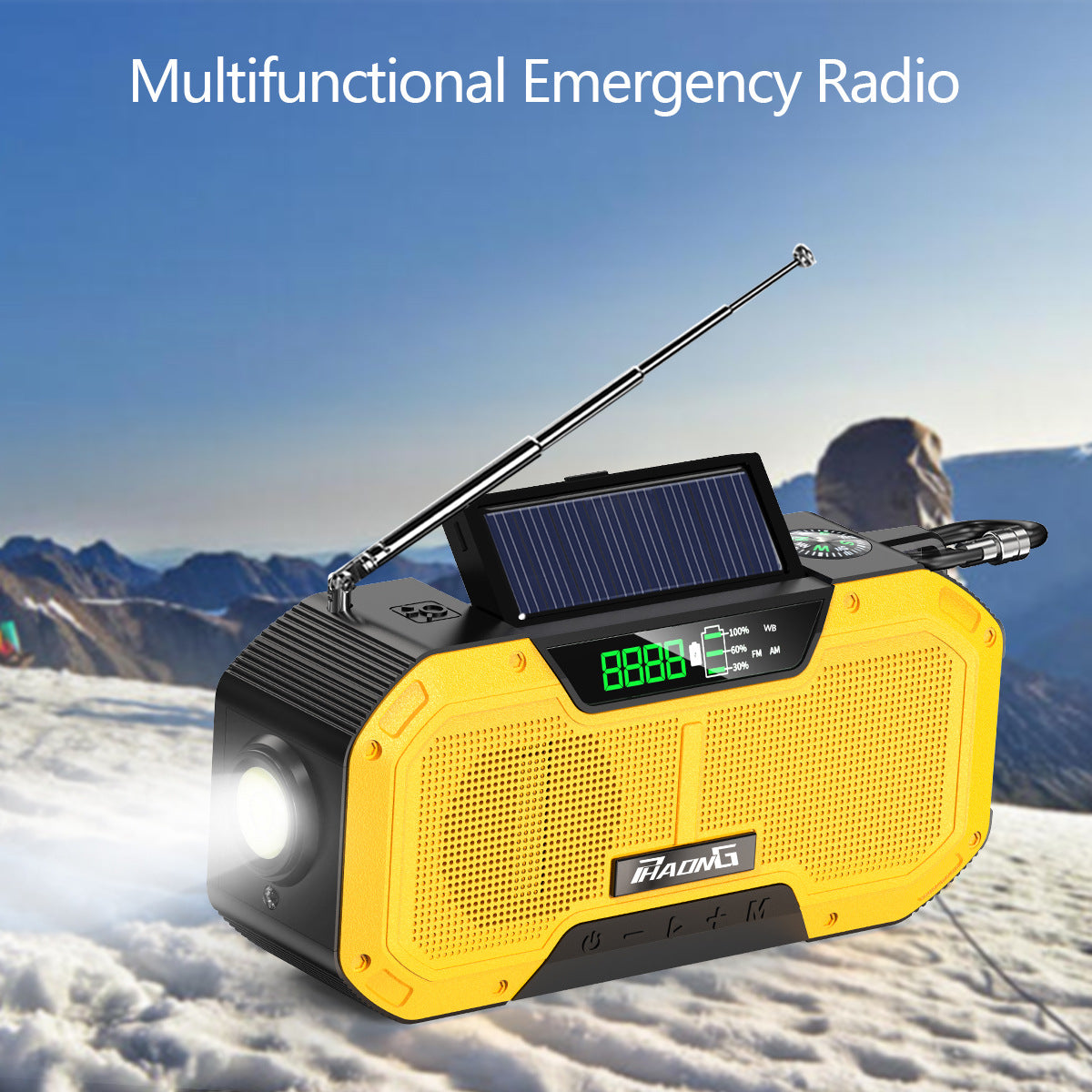 Radio d'urgence extérieure, haut-parleur Bluetooth, lampe de poche solaire, charge mobile, 5 000 mAh, grande capacité -Outdoor Emergency Radio Bluetooth Speaker Solar Hand Flashlight Mobile Charging 5000 Mah Large Capacity