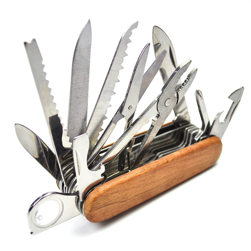 Couteau de camping pliant multifonctionnel, outil combiné long, pince, manche en bois rétro, multi-usages.
-Multi Functional Folding Camping knife Long Combination Tool Pliers Retro Wooden Handle Multi-Purpose.