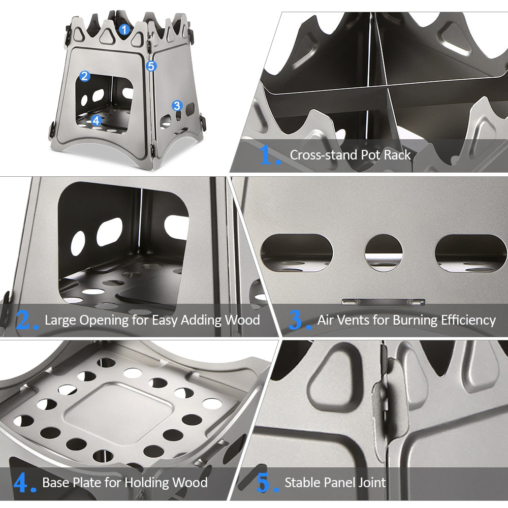 Poêle à Bois Pliable en Acier Inoxydable pour Camping en Plein Air, Pique-Nique, Survie
- Folding Stainless Steel  Wood Stove for Outdoor Camping Cooking BBQ Picnic