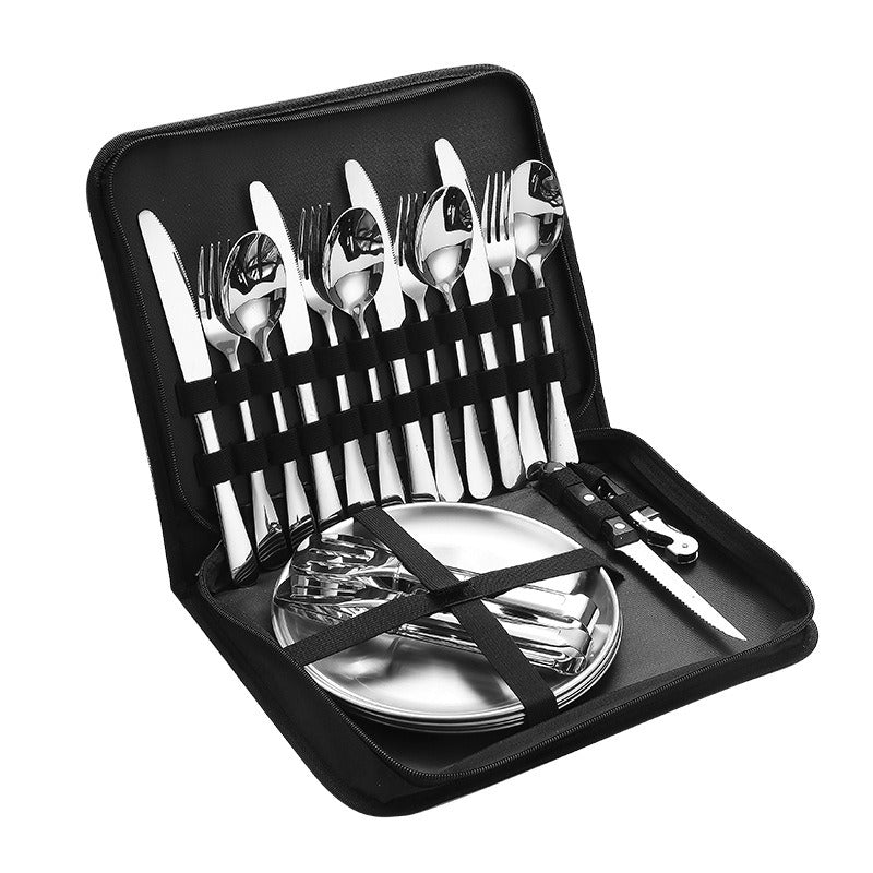 Vaisselle en acier inoxydable pour camping, style occidental, couteau à steak, fourchette, cuillère, assiettes                                         - Stainless Steel Tableware Camping Western Style Steak Knife Fork Spoon Dinner Plate