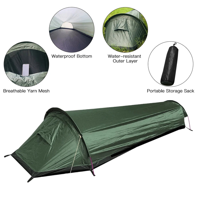 Tente de camping pour une personne, ultralégère, compacte,tente de randonnée étanche, housse de randonnée                           -Camping Single Person Tent Ultralight Compact Outdoor Waterproof Backpacking Tent Cover Hiking