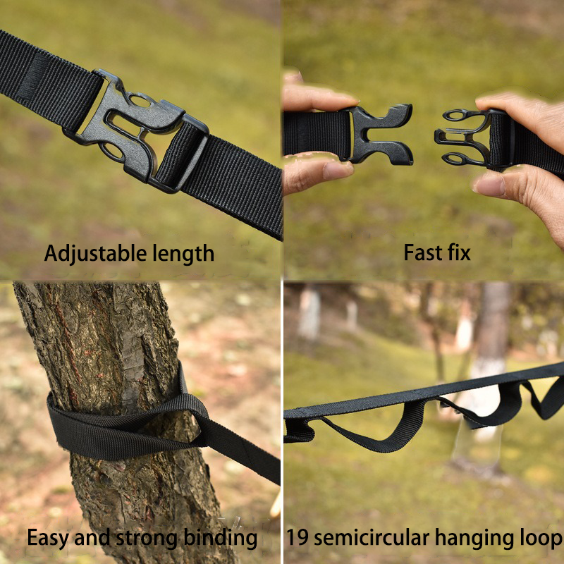 Corde de Rangement pour Tente de Camping, en Plein air, Survie Sangle Réglable pour Corde à Linge avec 19 Crochets de Suspension
-Outdoor camping, Survival, tent storage rope adjustable, clothesline strap camping lanyard with 19 hook hangers