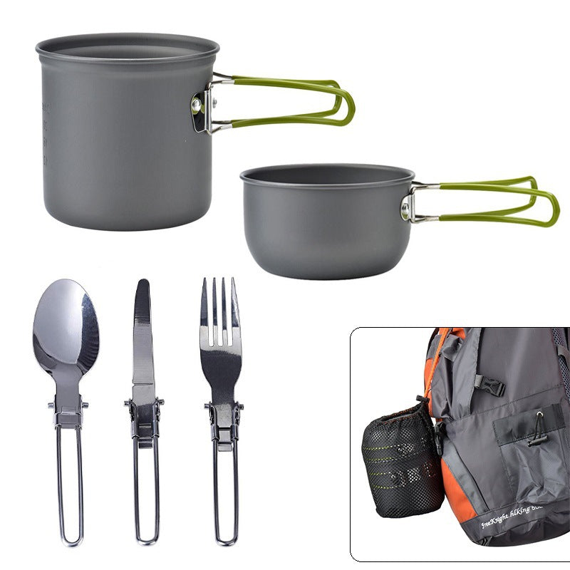 Ensemble de casseroles d'extérieur, batterie de cuisine de camping portable pour 1 à 2 personnes avec 1 set d’ustensiles 
-Outdoor Set Pot, 1-2 Person Portable Camping Cookware With 1 set of Tableware