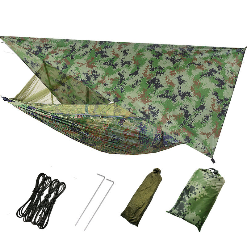 Hamac de camping double d'extérieur 260 x 140 cm avec moustiquaire et bâche anti-pluie Hamacs parachute légers.     -260x140cm Outdoor Double Camping Hammock with Mosquito Net and Rain Fly Tarp Lightweight Parachute Hammocks
