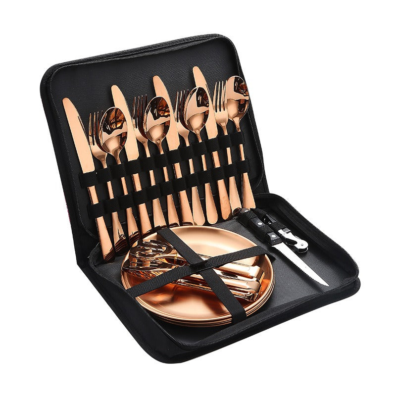 Vaisselle en acier inoxydable pour camping, style occidental, couteau à steak, fourchette, cuillère, assiettes                                         - Stainless Steel Tableware Camping Western Style Steak Knife Fork Spoon Dinner Plate
