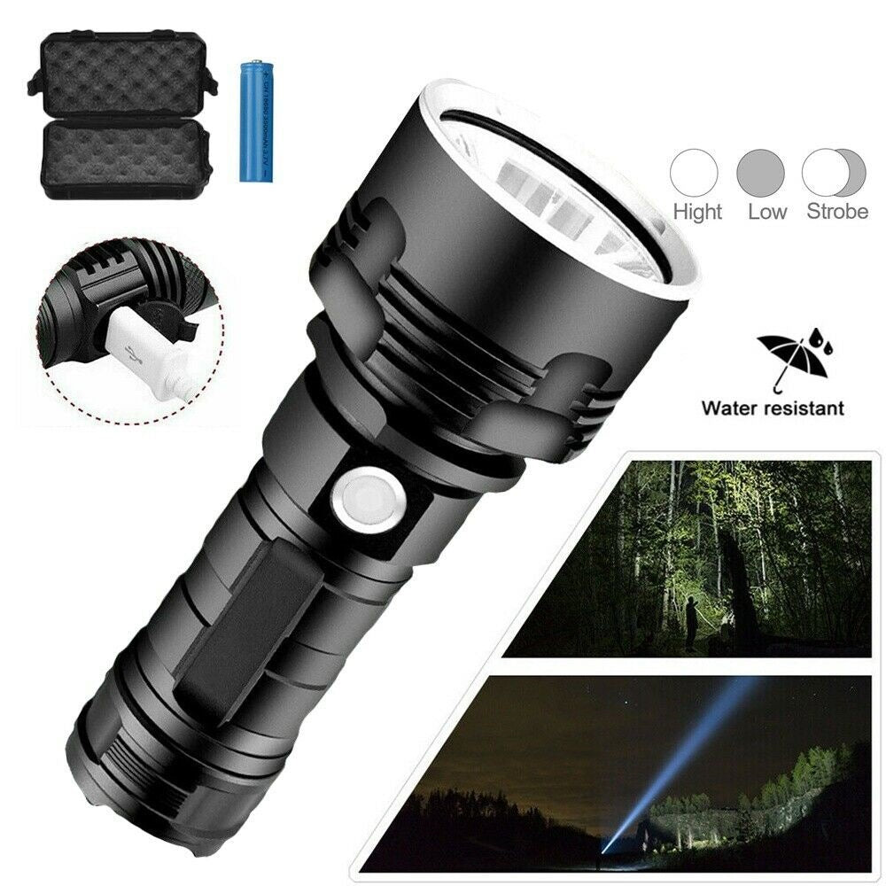 Nouvelle lampe de poche P50 à chargement USB et lumière puissante
- New P50 Strong Light USB Charging Flashlight