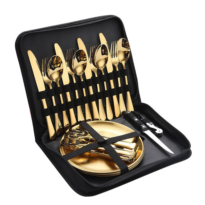 Vaisselle en acier inoxydable pour camping, style occidental, couteau à steak, fourchette, cuillère, assiettes                                         - Stainless Steel Tableware Camping Western Style Steak Knife Fork Spoon Dinner Plate