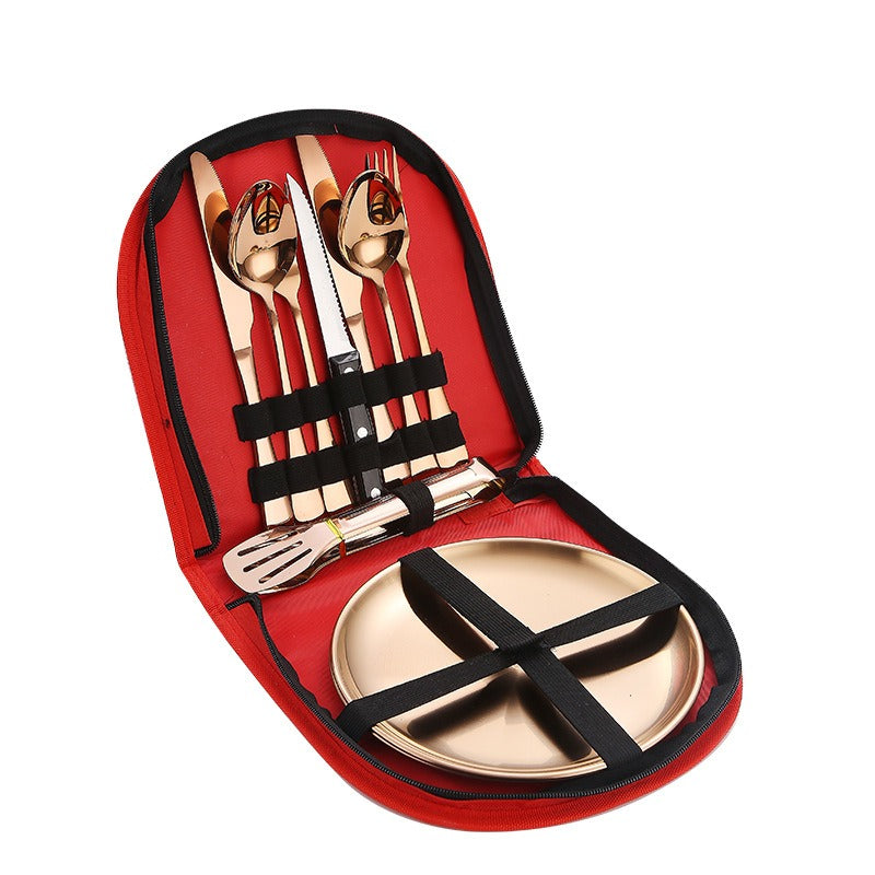Vaisselle en acier inoxydable pour camping, style occidental, couteau à steak, fourchette, cuillère, assiettes                                         - Stainless Steel Tableware Camping Western Style Steak Knife Fork Spoon Dinner Plate