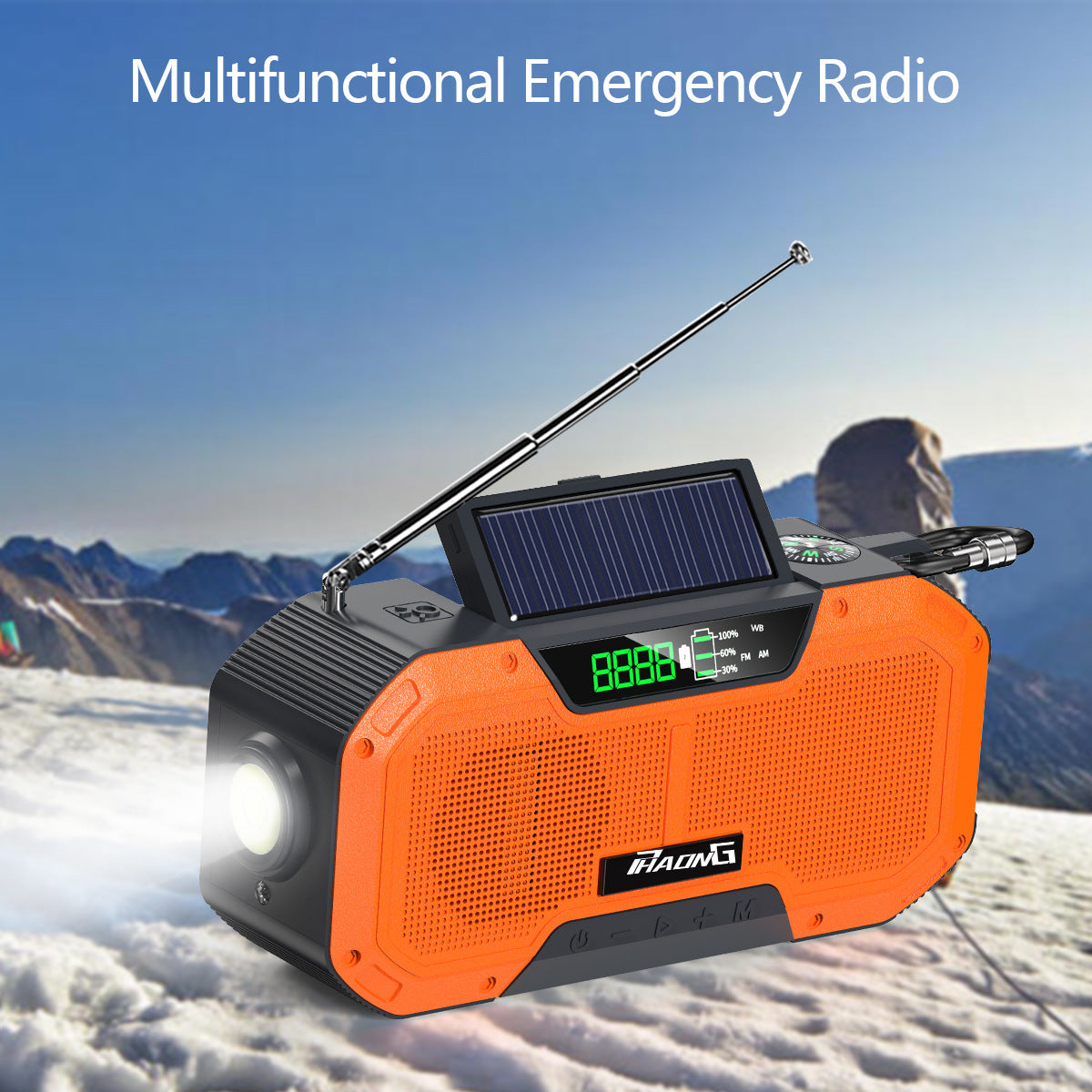 Radio d'urgence extérieure, haut-parleur Bluetooth, lampe de poche solaire, charge mobile, 5 000 mAh, grande capacité -Outdoor Emergency Radio Bluetooth Speaker Solar Hand Flashlight Mobile Charging 5000 Mah Large Capacity