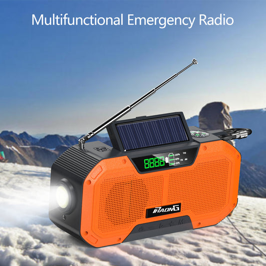 Radio d'urgence extérieure, haut-parleur Bluetooth, lampe de poche solaire, charge mobile, 5 000 mAh, grande capacité -Outdoor Emergency Radio Bluetooth Speaker Solar Hand Flashlight Mobile Charging 5000 Mah Large Capacity