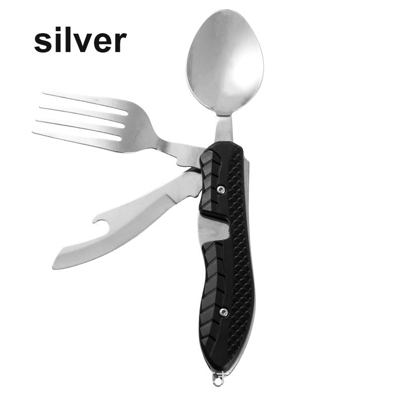 Ustensile de camping multifonctionnelle en acier inoxydable, couteau, fourchette, cuillère.                                              - Multifunctional camping tableware stainless steel knife fork spoon, eating tools