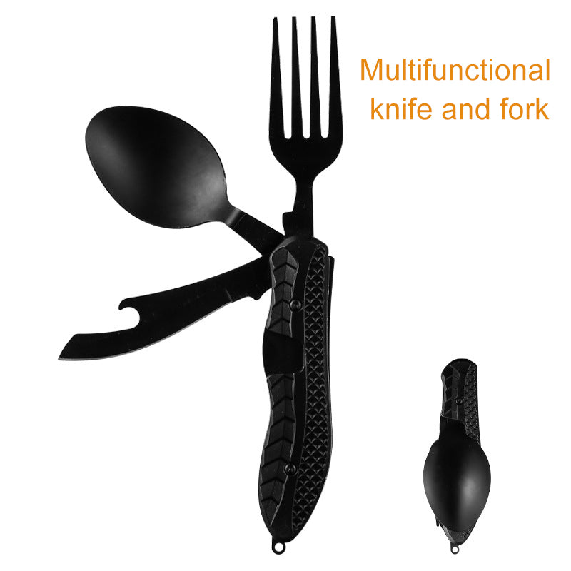 Ustensile de camping multifonctionnelle en acier inoxydable, couteau, fourchette, cuillère.                                              - Multifunctional camping tableware stainless steel knife fork spoon, eating tools