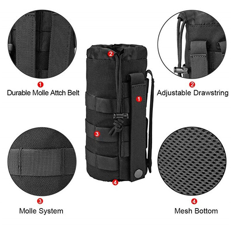 Pochette pour bouteille d'eau d'extérieur, étui tactique militaire, poches multifonctions, équipement EDC, camping, randonnée,survie
-Outdoor Water Bottle Pouch Military Tactical Molle Kettle Case Multifunction Pockets EDC Gear Camping Hiking,Survival