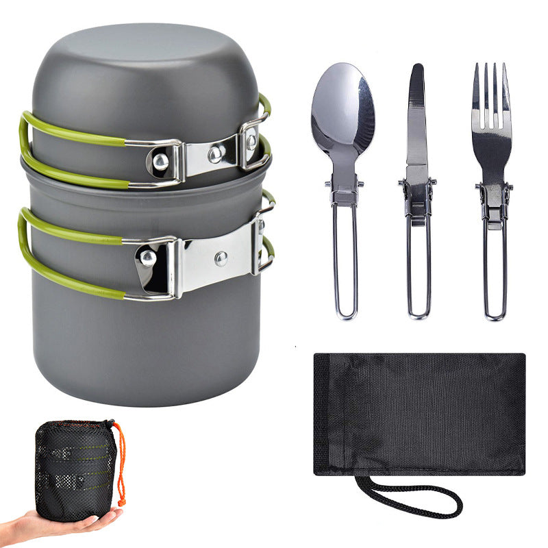 Ensemble de casseroles d'extérieur, batterie de cuisine de camping portable pour 1 à 2 personnes avec 1 set d’ustensiles 
-Outdoor Set Pot, 1-2 Person Portable Camping Cookware With 1 set of Tableware