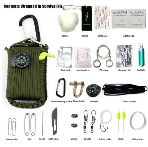 Sac d'équipement d'urgence, 29 en 1, boîte de survie sur le terrain, auto,camping, la randonnée.                                                  - 29 in 1, SOS Emergency Equipment bag field survival box for Camping Hiking.