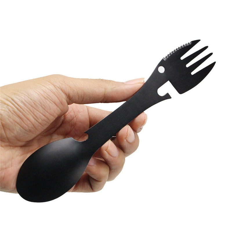 Ustensile de cuisine de camping et/ou de Survie,multifonctionnel Cuillère Fourchette Décapsuleur   - Multifunctional Camping and Survival Cookware Spoon Fork Bottle Opener Portable Tool.