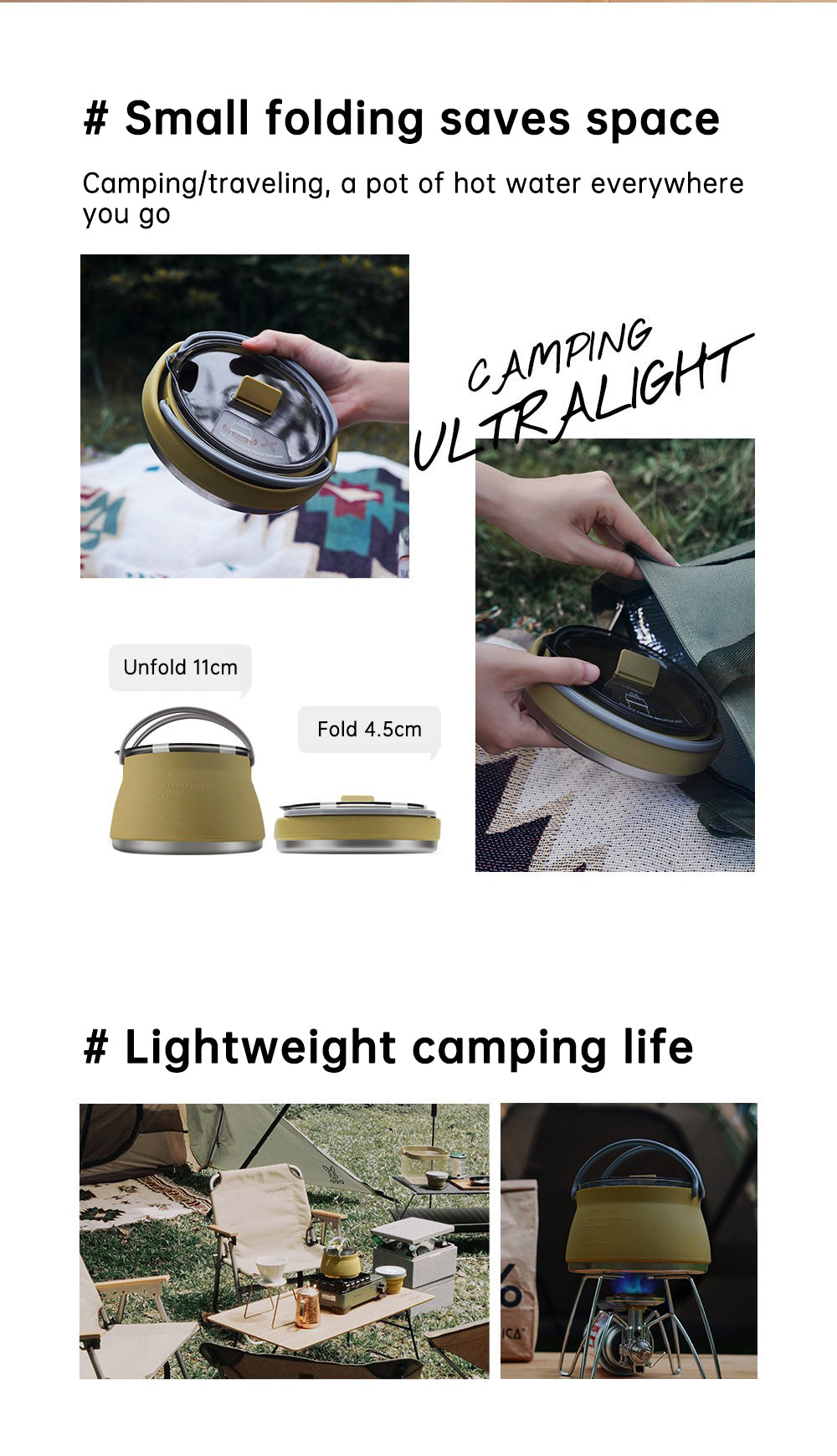 Nouvelle bouilloire pliable portable en silicone pour camping, pot pliable compressible pour l'extérieur
- New Camping Portable Silicone Folding Kettle Outdoor Compressible Folding Pot