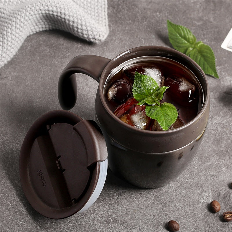 Tasse à café isotherme en acier inoxydable de 320 ml avec couvercle et poignée.
-320ml Stainless Steel Coffee Mugs Thermos Insulate With Handle Lid.