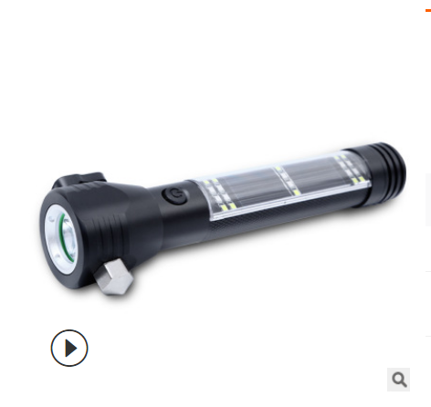 Lampe de poche LED à charge solaire et USB, multifonctionnelle, marteau d’urgence, lampe torche,  aimant, lumière d'urgence.                                  - Solar and USB Charging LED Flashlight Multifunctional Safety Hammer,Magnet Emergency Light