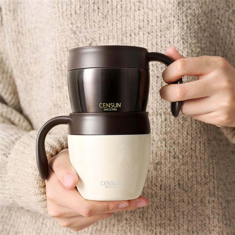 Tasse à café isotherme en acier inoxydable de 320 ml avec couvercle et poignée.
-320ml Stainless Steel Coffee Mugs Thermos Insulate With Handle Lid.