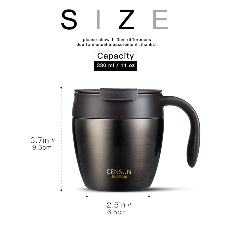 Tasse à café isotherme en acier inoxydable de 320 ml avec couvercle et poignée.
-320ml Stainless Steel Coffee Mugs Thermos Insulate With Handle Lid.