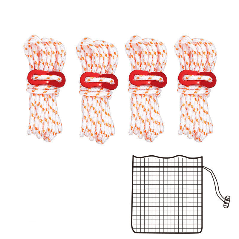 Corde réfléchissante de camping, de plein air, 4 mm pour tente, une boucle fixe, 4 ensembles de corde de tension                                        - Outdoor Camping 4mm Reflective Rope Tent Rope To Send Fixed Buckle 4 Sets Of Sky Curtain Pull Rope.
