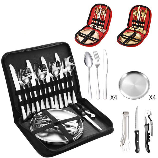 Vaisselle en acier inoxydable pour camping, style occidental, couteau à steak, fourchette, cuillère, assiettes                                         - Stainless Steel Tableware Camping Western Style Steak Knife Fork Spoon Dinner Plate
